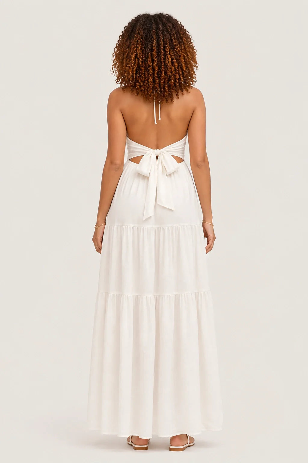 Celeste Dress – White Halter Maxi Dress Flowy