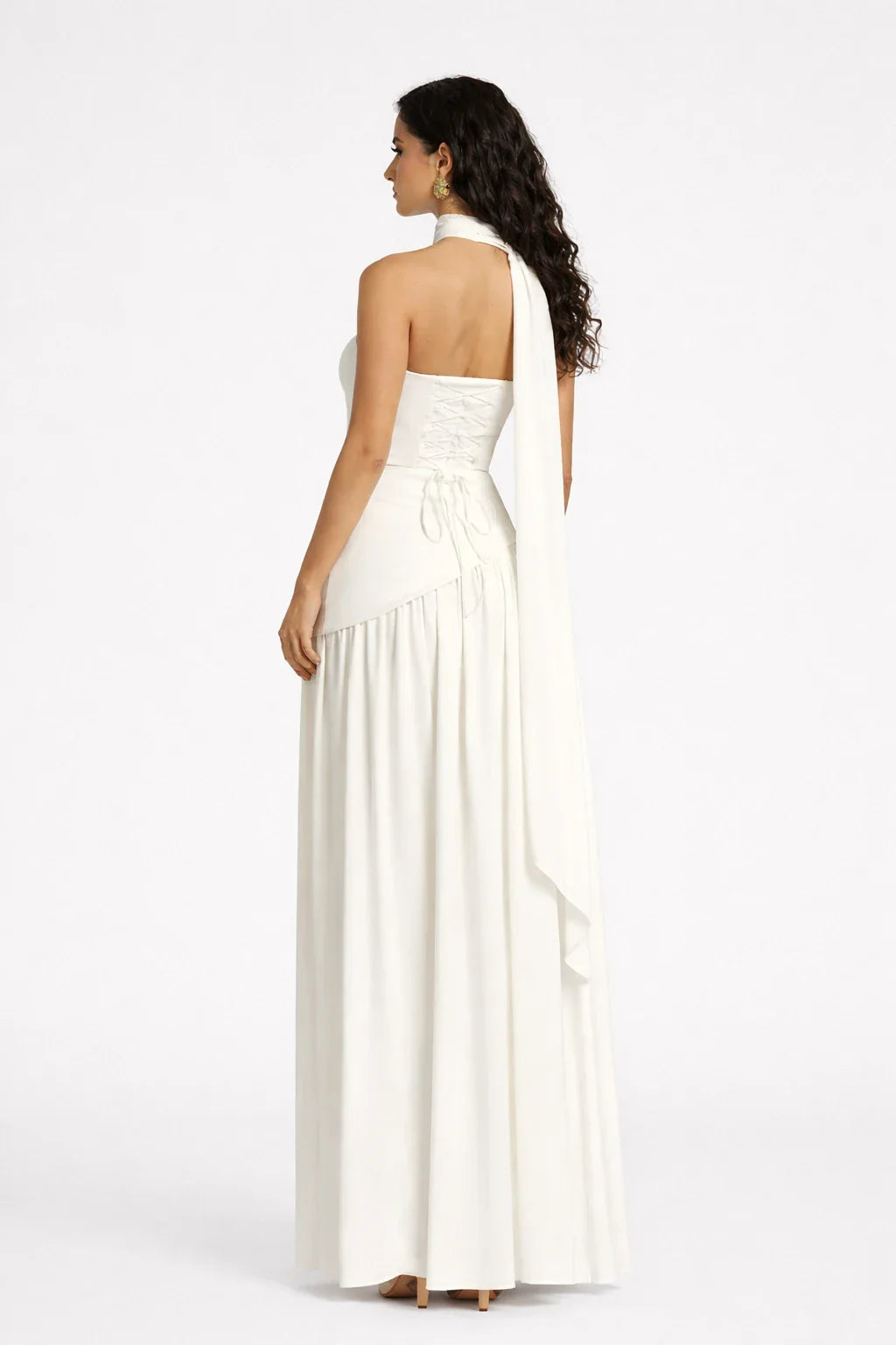 Elara Dress – Strapless Draped Maxi Dress High Slit