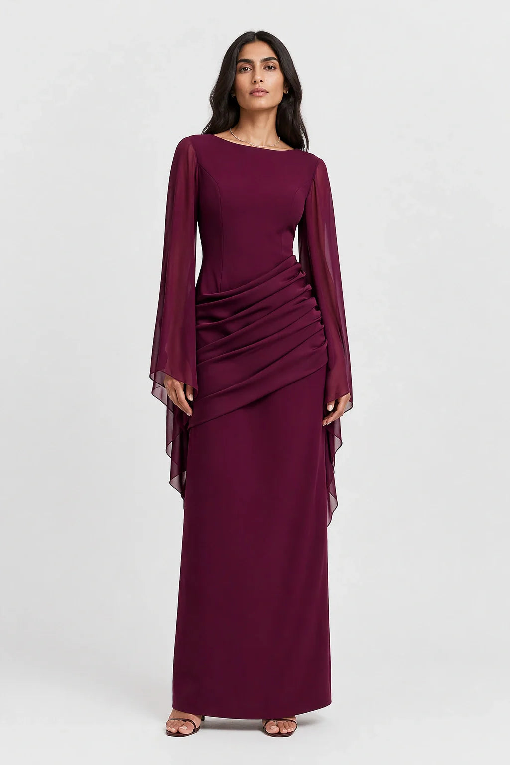 Lyra Dress – Burgundy Bell Sleeve Maxi Dress Evening