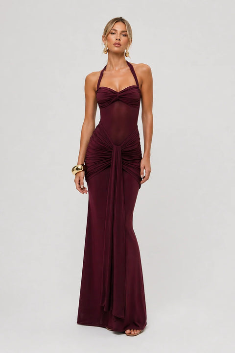Carmine-Kleid – Neckholder-Meerjungfrauen-Maxikleid