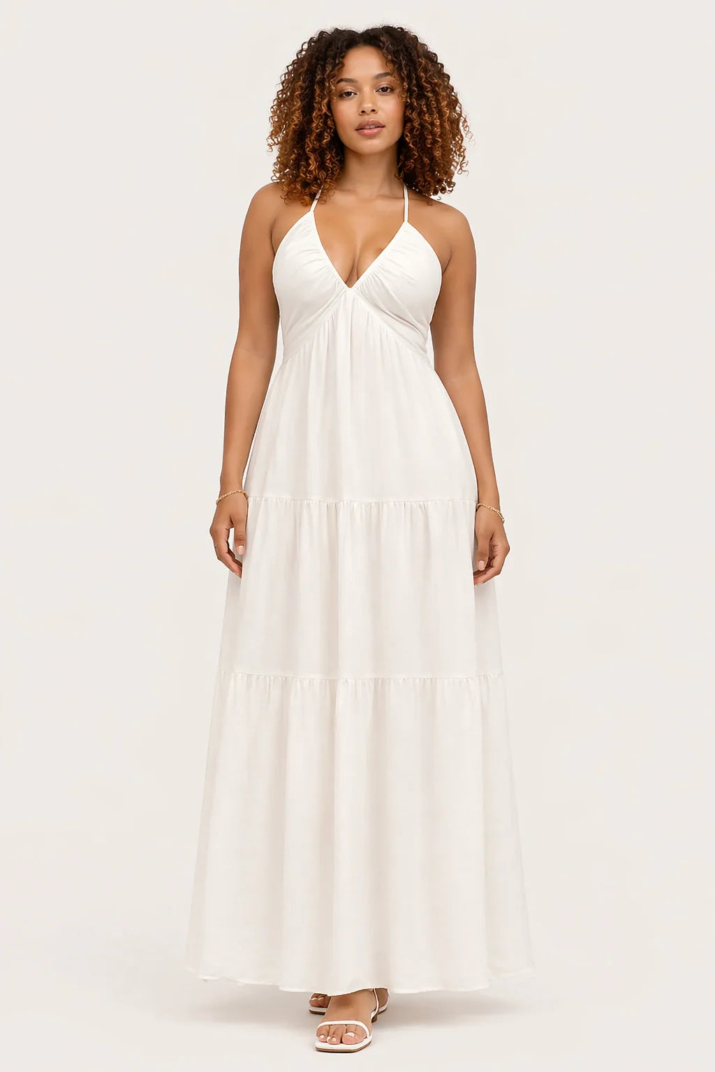 Celeste Dress – White Halter Maxi Dress Flowy