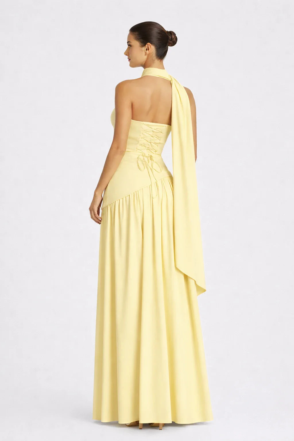 Elara Dress – Strapless Draped Maxi Dress High Slit