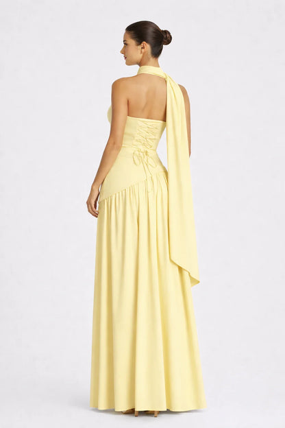 Elara Dress – Strapless Draped Maxi Dress High Slit