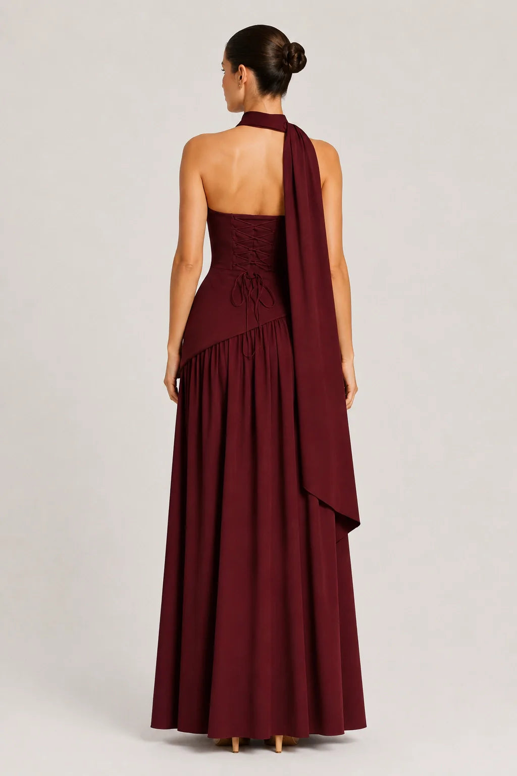 Elara Dress – Strapless Draped Maxi Dress High Slit