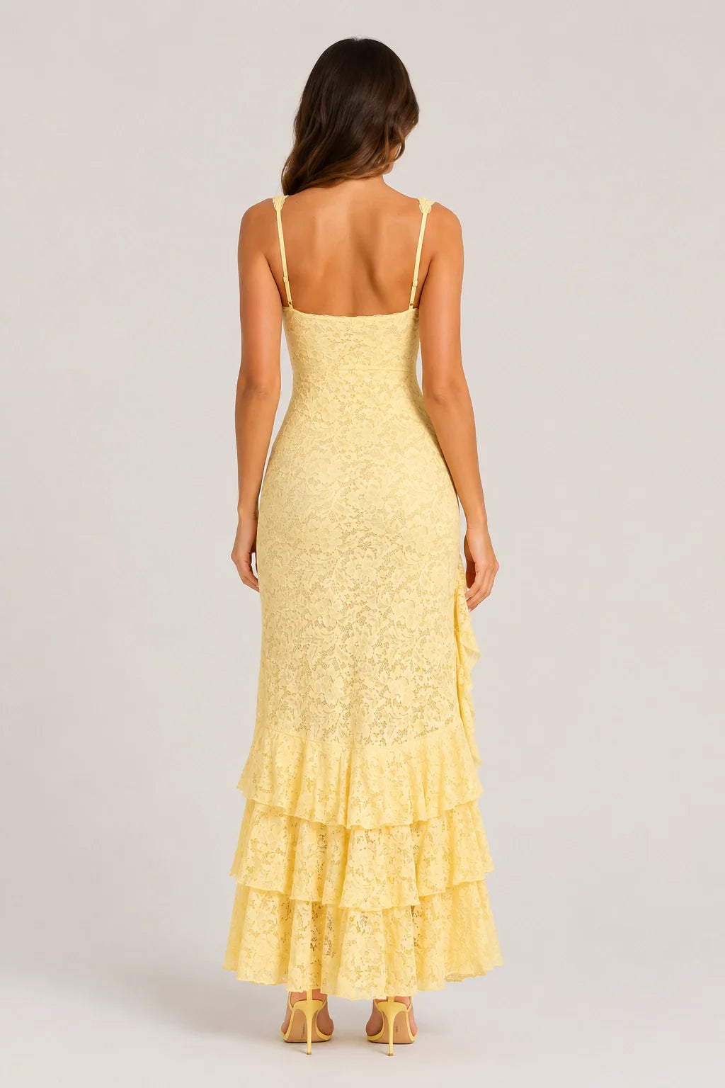 Flora Dress – Lace Maxi Dress Ruffles High Slit