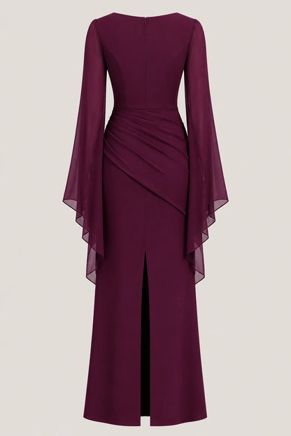 Lyra Dress – Burgundy Bell Sleeve Maxi Dress Evening