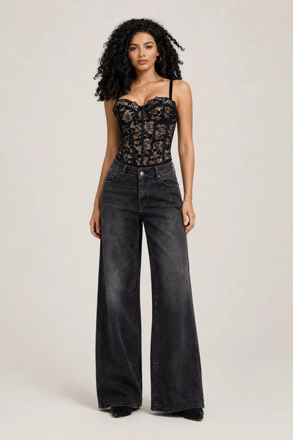 Scarlett Top – Floral Lace Corset Crop Top Evening