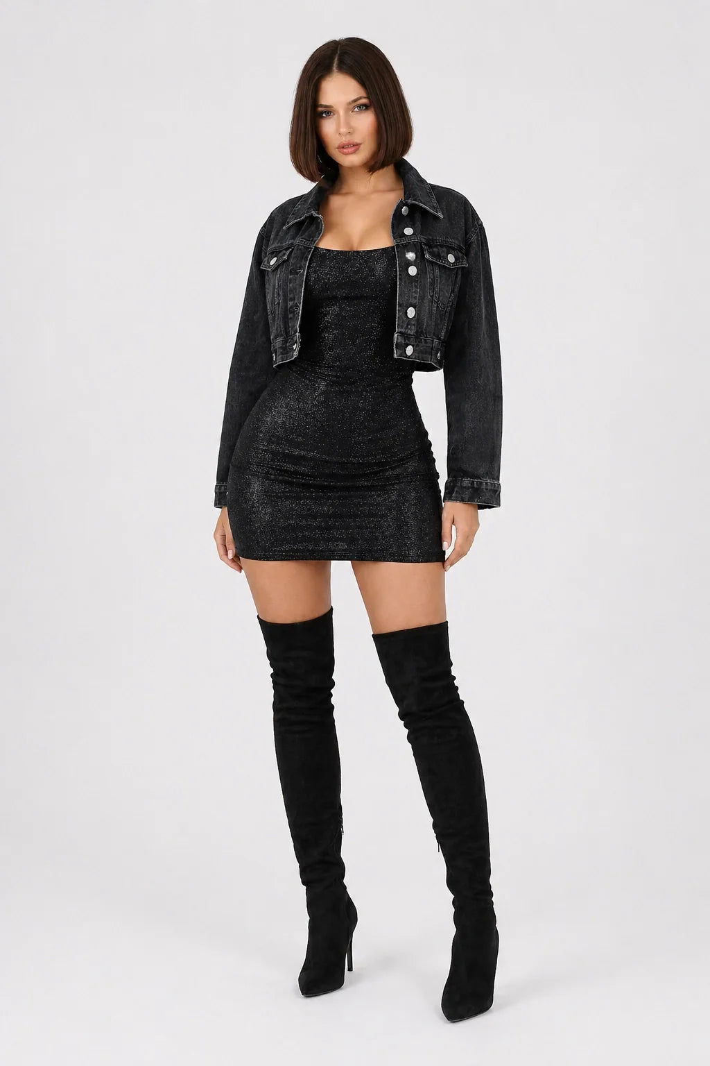 Shadow Chic Denim – Black Cropped Denim Jacket Women