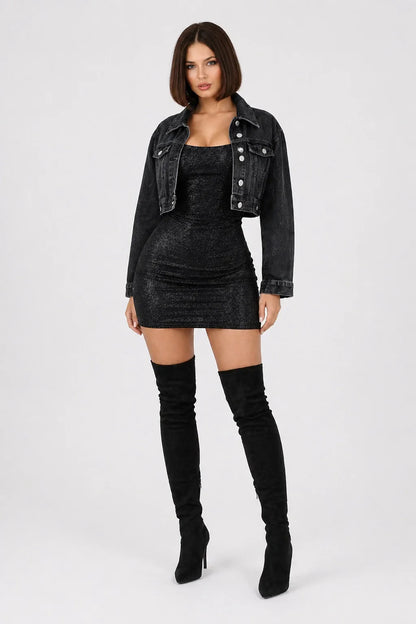 Shadow Chic Denim – Black Cropped Denim Jacket Women