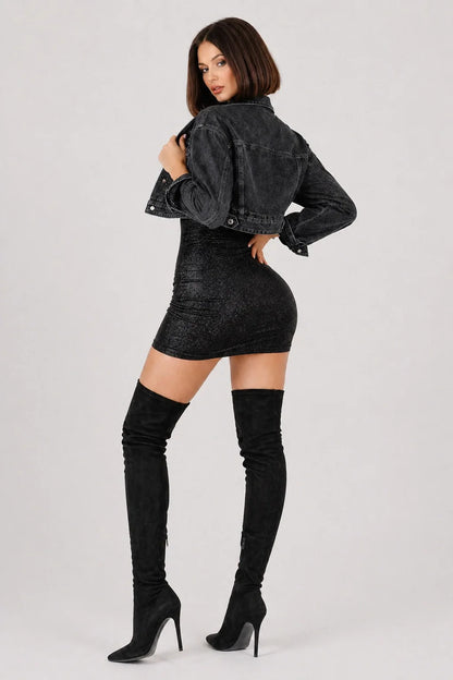 Shadow Chic Denim – Black Cropped Denim Jacket Women