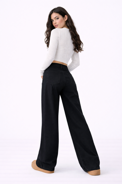 TokyoWide Jeans – Black Wide Leg Denim Japanese Style