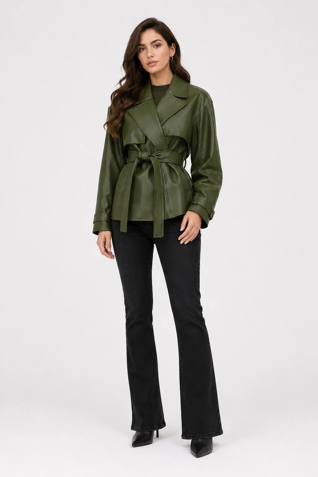 Valona Jacket – Faux Leather Belted Cropped Jacket